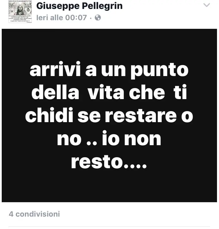 Il post scritto da Pellegrin su FB