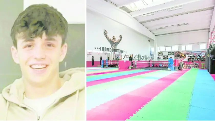 Edoardo Zattin e a destra la palestra di Monselice frequentata dal ragazzo che seguiva costantemente gli allenamenti di boxe