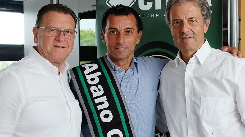 EDEL-FOTOPIRAN-ABANO TERME-GABRIELLI NUOVO ALLENATORE CALCIO ABANO.da sx rizzato,gabrielli e albieri