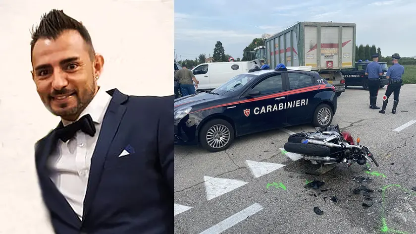Una bella immagine di Mariano Industria, a destra i rilievi dei carabinieri sul luogo della tragedia a Piazzola sul Brenta