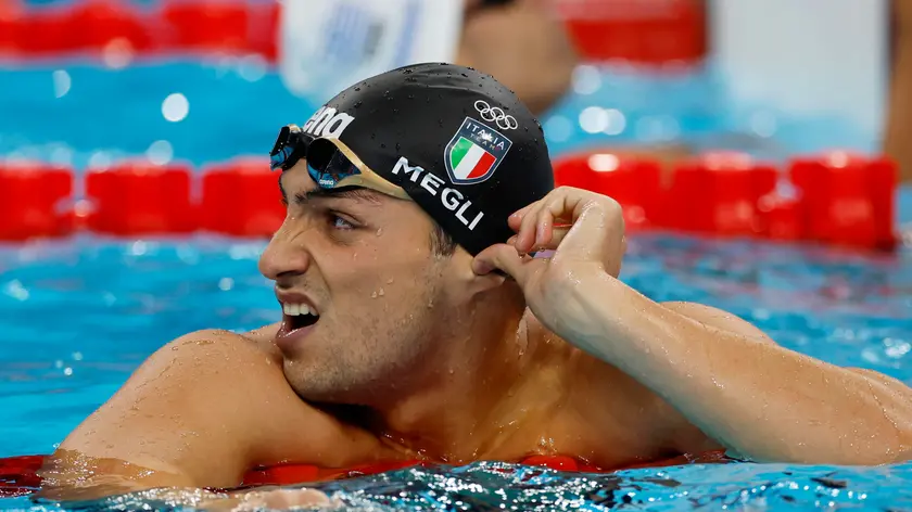 epa11508534 Filippo Megli of Italy competes in a Men 4x200m Freestyle Relay heat of the Swimming competitions in the Paris 2024 Olympic Games, at the Paris La Defense Arena in Paris, France, 30 July 2024. EPA/MAST IRHAM
