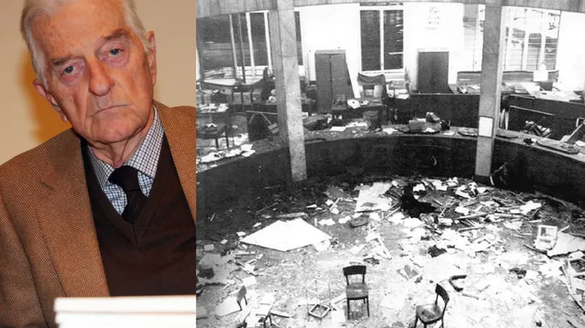 Il giudice istruttore trevigiano Giancarlo Stiz e l'effetto della bomba nella filiale della Banca nazionale del'Agricoltura di piazza Fontana