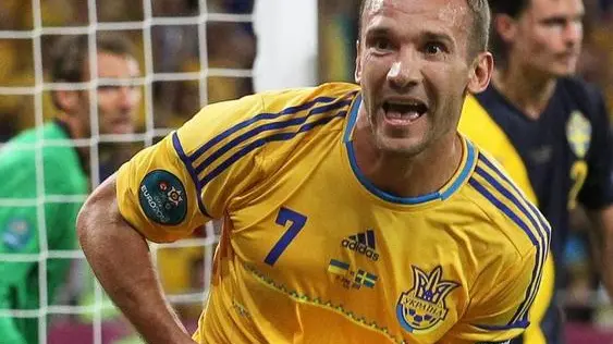 epa03260254 Ukraine's Andriy Shevchenko celebrates after scoring the 2-1 lead during the Group D preliminary round match of the UEFA EURO 2012 between Ukraine and Sweden in Kiev, Ukraine, 11 June 2012. EPA/SRDJAN SUKI UEFA Terms and Conditions apply http://www.epa.eu/downloads/UEFA-EURO2012-TCS.pdf