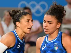 Sara Errani and Jasmine Paolini of Italy in action against Mirra Andreeva and Diana Shnaider of Russia during the Women Doubles gold medal match of the Tennis competitions in the Paris 2024 Olympic Games, at the Roland Garros in Paris, France, 04 August 2024. ANSA/ETTORE FERRARI