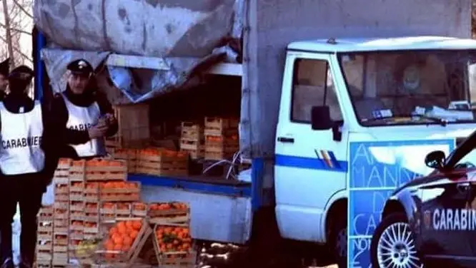 Un controllo dei carabinieri ad un fruttivendolo ambulante