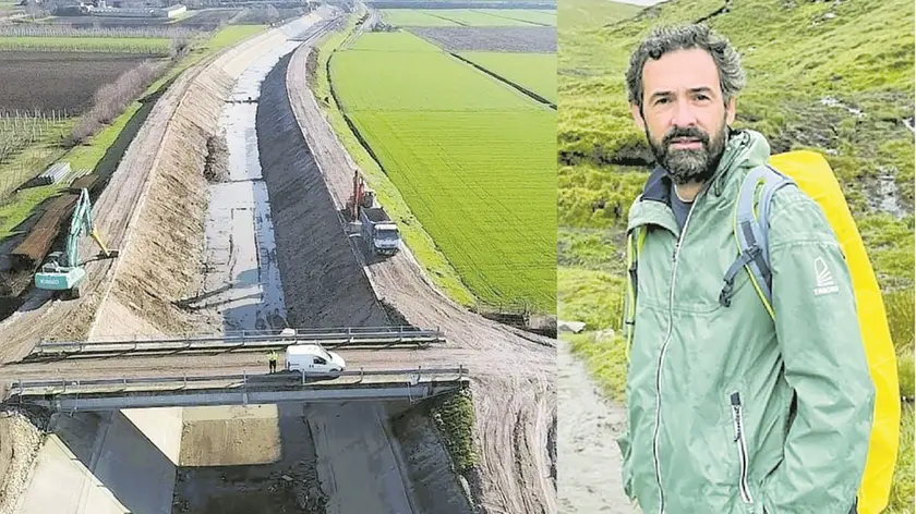 I lavori di rifacimento e rafforzamento del canale Leb: l’intervento è stato finanziato attraverso il Pnrr. A destra l'ingegnere ambientale Andrea Goltara