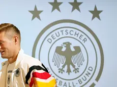 epa11454776 Germany player Toni Kroos attends a press conference of the national soccer team in Herzogenaurach, Germany, 03 July 2024. EPA/ALBERTO ESTEVEZ