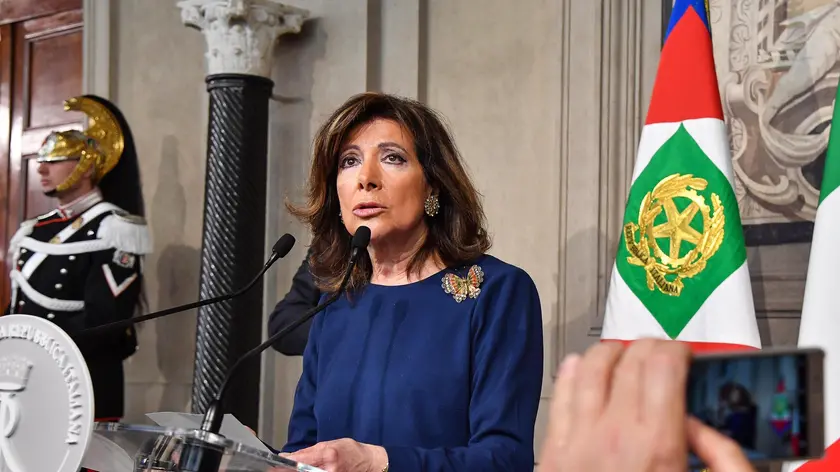 Senate Speaker Maria Elisabetta Alberti Casellati in the Quirinal Palace adresses the media at the end of the meeting Italian President Sergio Mattarella (not pictrured), in Rome, Italy, 20 April 2018 ANSA/ALESSANDRO DI MEO