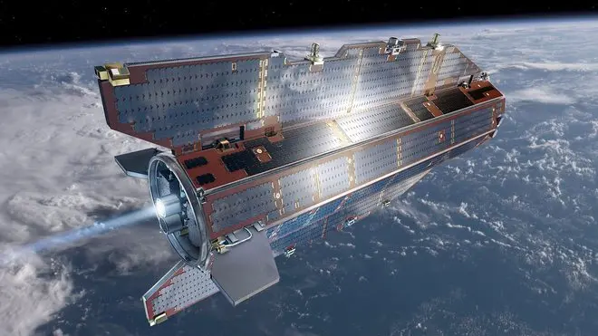 A undated artists impression made available by ESA 08 September 2008 of ESA satellite GOCE, due to be launched 10 September 2008 from the Russian space center Plesetsk. ANSA/ESA/HO EDITORIAL USE ONLY
