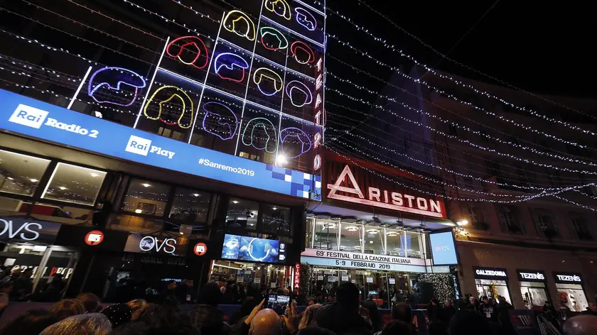 Exterior view of Ariston theatre prior the 69th Sanremo Italian Song Festival in Sanremo, Italy, 05 February 2019. The Festival runs from 05 to 09 February. ANSA/RICCARDO ANTIMIANI
