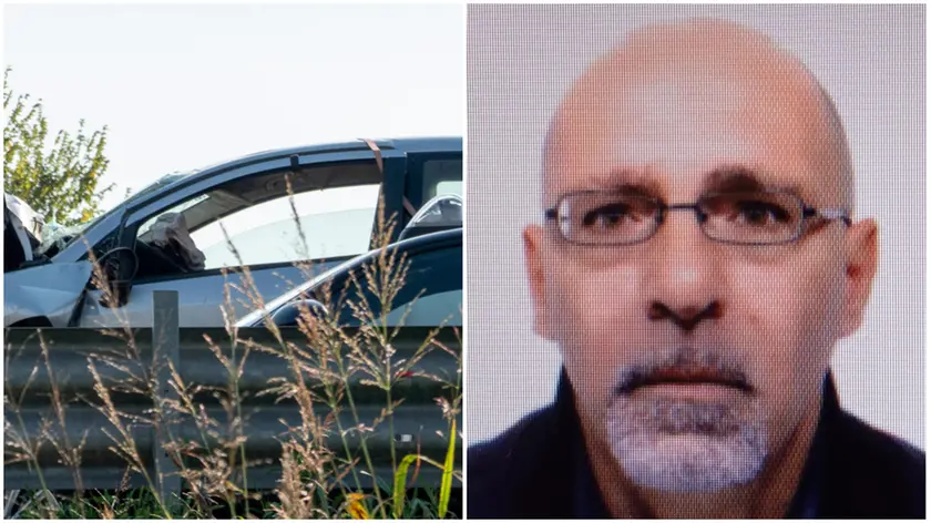 L'auto della vittima e a fianco Luca Giacomin, deceduto a 59 anni