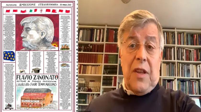 Il papiro di laurea firmato dall'amico Elio Armano e l'ex sindaco Zanonato durante la discussione