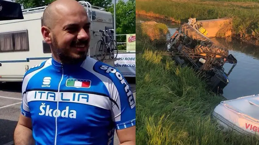 Emanuele Crema, la vittima, a destra la scena del tragico incidente
