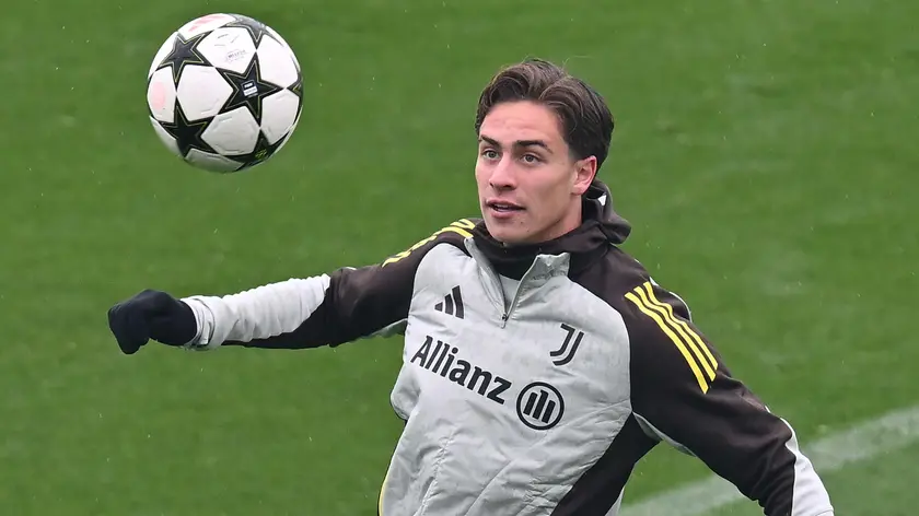 Juventus' Kenan Yldiz during training on the eve of the Uefa Champions League match against Manchester City at Continassa in Turin, Italy, 11 December 2024 ANSA/ALESSANDRO DI MARCO