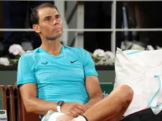 epa11373927 Rafael Nadal of Spain reacts after losing his Men's Singles 1st round match against Alexander Zverev of Germany during the French Open Grand Slam tennis tournament at Roland Garros in Paris, France, 27 May 2024. EPA/TERESA SUAREZ