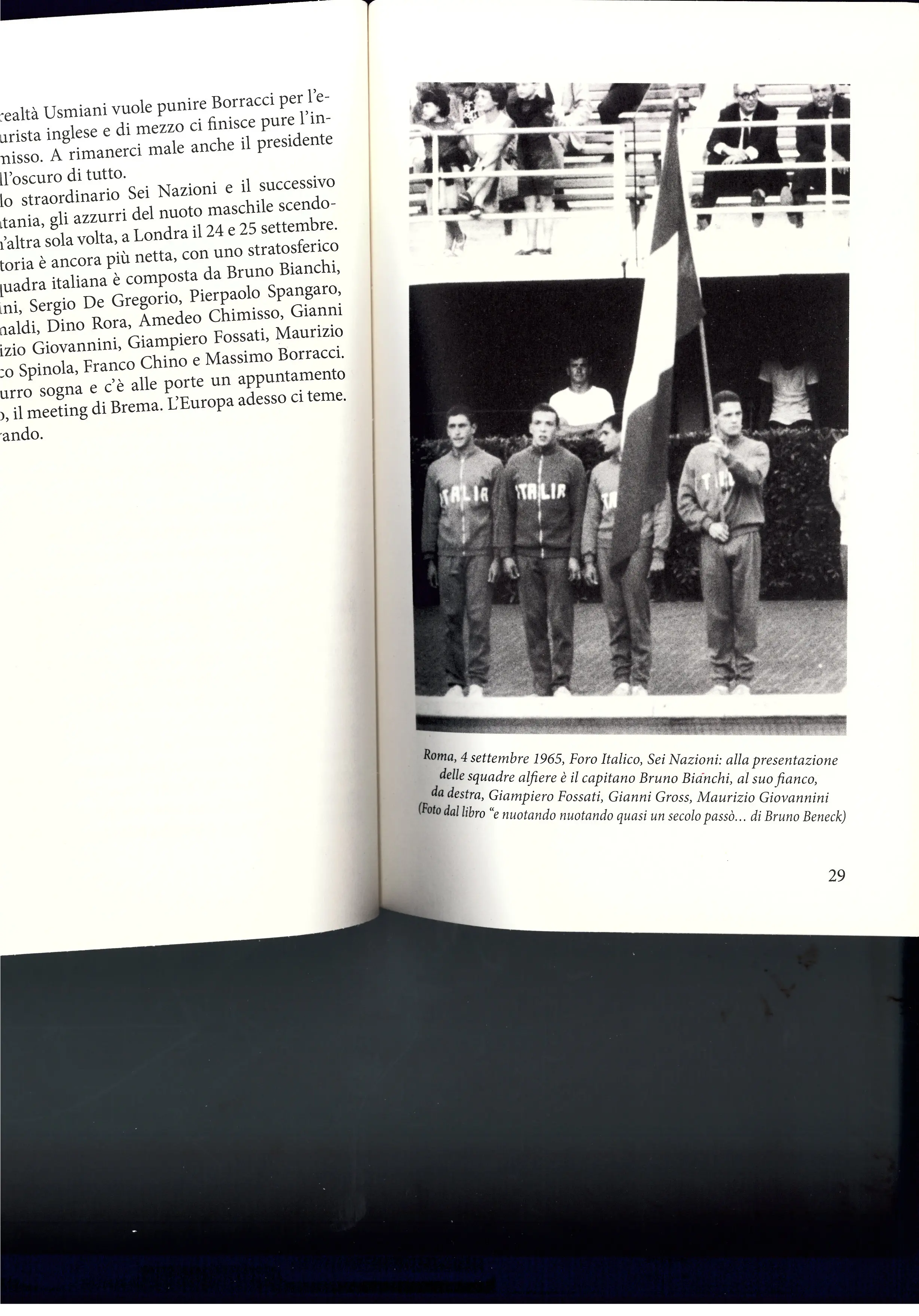 Gianni Gross (secondo da sinistra) con la nazionale al Sei Nazioni di Roma, 4 settembre 1965