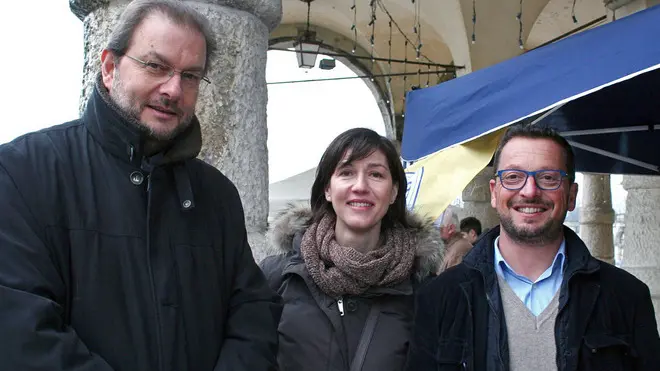 BELLUCO CANDIDATI PRIMARIE PIAZZOLA SUL BRENTA da sx Graziano Bassani, Marilena Segato e Dario Cavinato