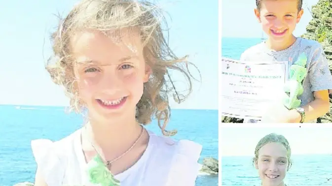 Agata Ferraro a sinistra, sopra il fratellino Tobia e sotto la cuginetta Diletta Lago