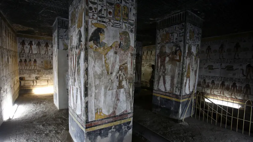 17 Aug 2009, Luxor, Egypt --- epa01827193 An interior view of the tomb of Seti I in the Valley of the Kings in Luxor, Egypt, 17 August 2009. The tomb was discovered in October 1817 by the strongman of the early antiquarians, Italian Giovanni Battista Belzoni. Seti I's reign is known for high achievements in art and culture, and his tomb was one of the hallmarks of his building projects, with highly refined bas-reliefs and colorful paintings figures having larger ears and smaller mouths. EPA/KHALED EL-FIQI --- Image by © KHALED EL-FIQI/epa/Corbis