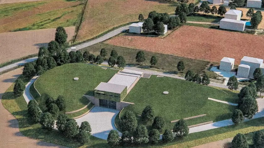 Montagnana (PD) 23 ottobre 2020. Cantiere bacino idrico di Acquevenete a Montagnana. Nella foto: il rendering dell'impianto.