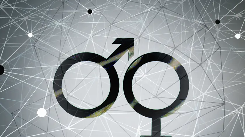 Male and female gender symbols and network pattern