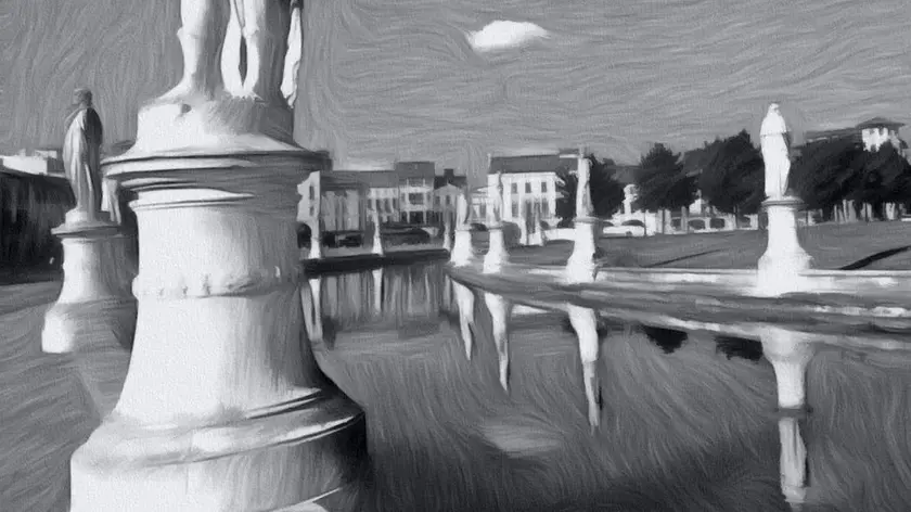 Un disegno di Prato della Valle a Padova per il racconto di Ferdinando Camon