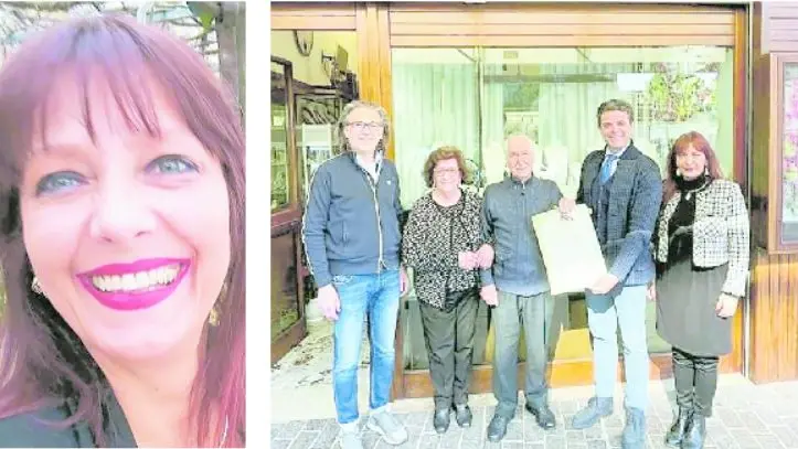 Cinzia Benetton, aveva 55 anni, e a destra con i genitori e il sindaco il giorno della premiazione
