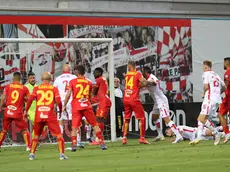 Il gol di Curcio contro il Catanzaro (foto Piran)