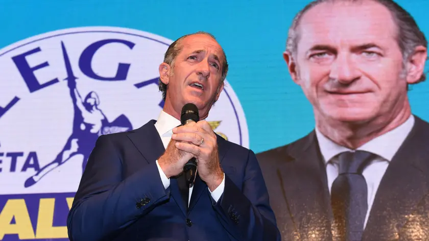 The candidate for president for the center-right, Luca Zaia, during the meeting to comment on the result of the regional votes in Veneto, Villorba, Italy, 21 September 2020. ANSA/PAOLO BALANZA