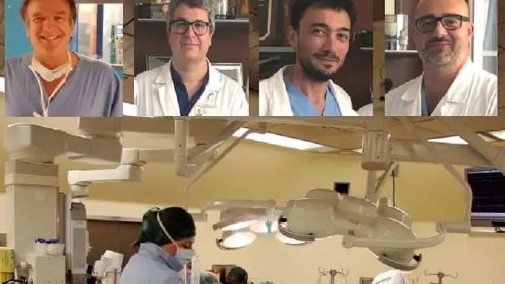 Il prof Gino Gerosa e la sua equipe: Vincenzo Tarzia, Lorenzo Bagozzi e Augusto D'Onofrio