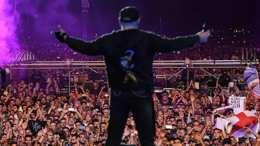 Italian singer-songwriter Vasco Rossi performs on stage at the Ferrari Park in Modena, Italy, 01 July 2017. More than 200,000 attended the event..ANSA/ALESSANDRO DI MEO