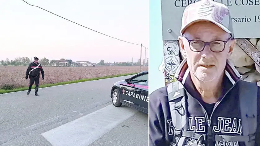 Il punto dove il pensionato è stato investito in via Porto Superiore a Brugine e a destra Oreste Loris Zago in una foto recente