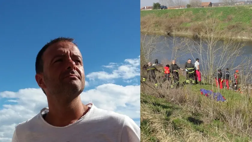 Domenico Zorzino, 50 anni, il poliziotto che si è gettato nel Gorzone per salvare Valerio Buoso e a destra il luogo del ritrovamento dei corpi