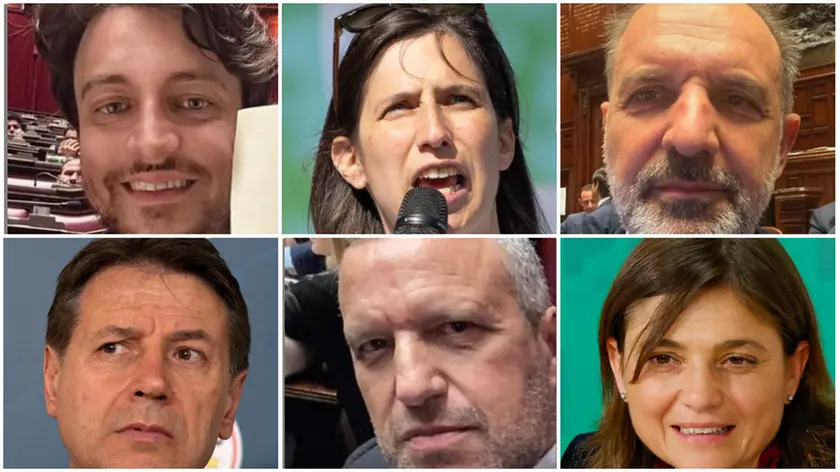 In senso orario Alberto Stefani, Elly Schlein, Massimo Bitonci, Giuseppe Conte, Flavio Tosi e Debora Serracchiani