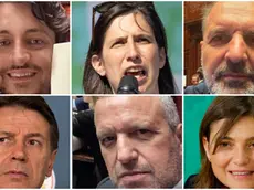 In senso orario Alberto Stefani, Elly Schlein, Massimo Bitonci, Giuseppe Conte, Flavio Tosi e Debora Serracchiani