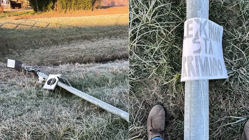 Fleximan ancora in azione nel Padovano: sega l’autovelox di Villa Del Conte e lascia la sua “firma"